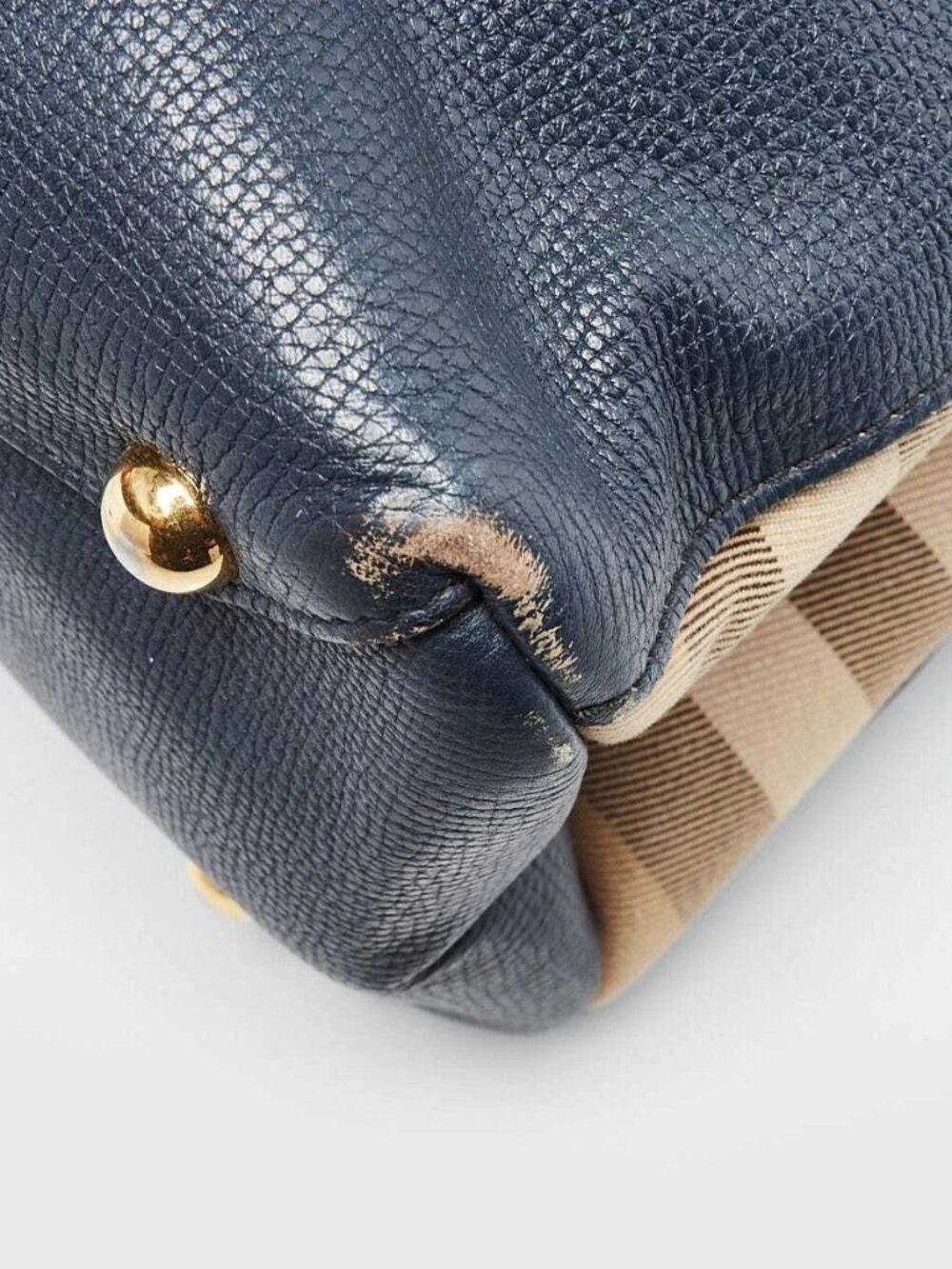 Burberry Blue Pebbled Leather House Check Medium Banner Tote Bag - Picture 4 of 12